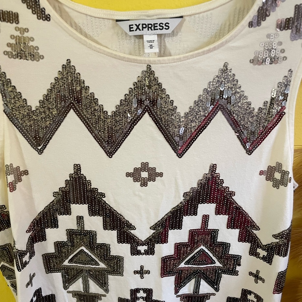 Express Cream and Brown Sequin Dress - Picture 2 of 4